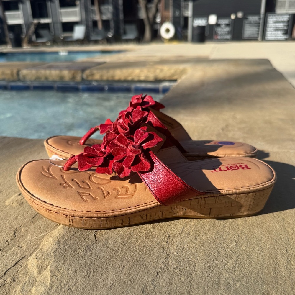Born Red Leather Flower Sandals – Women’s Size 8 – New - Picture 7 of 12